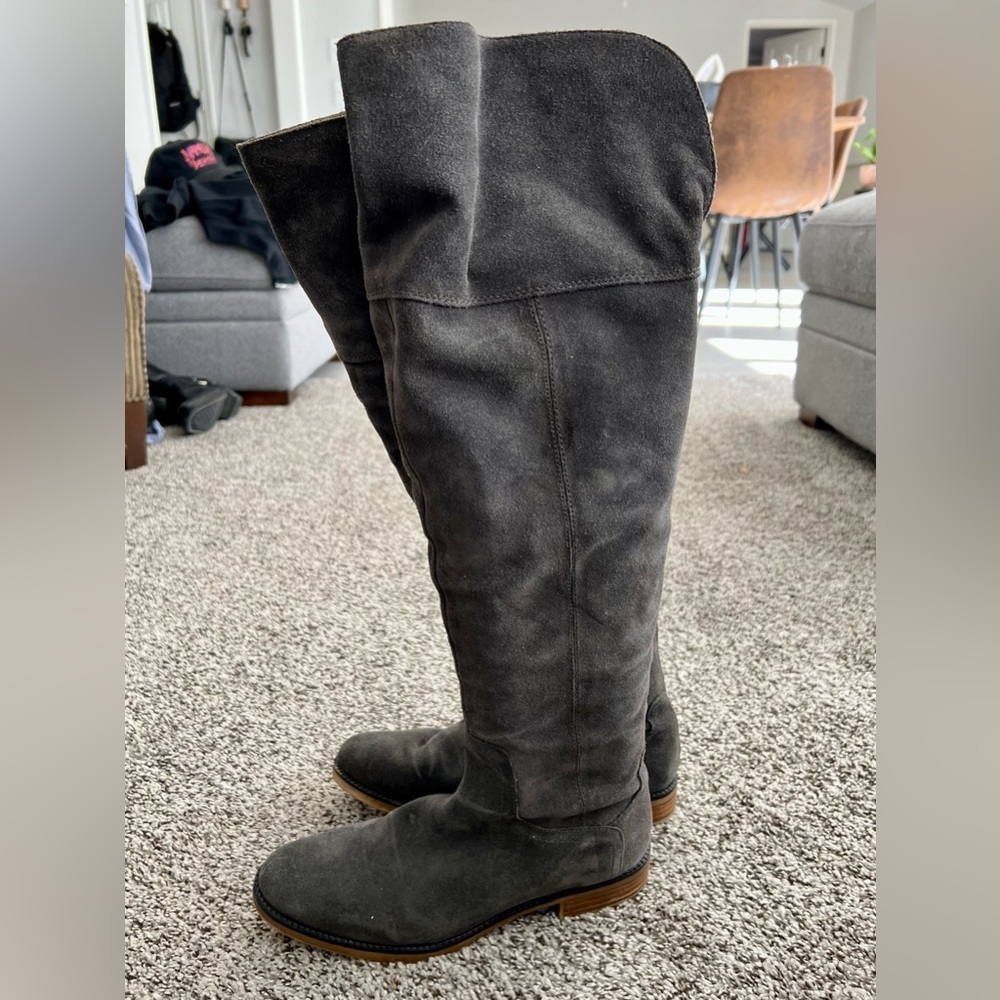 Gray suede over the knee boots